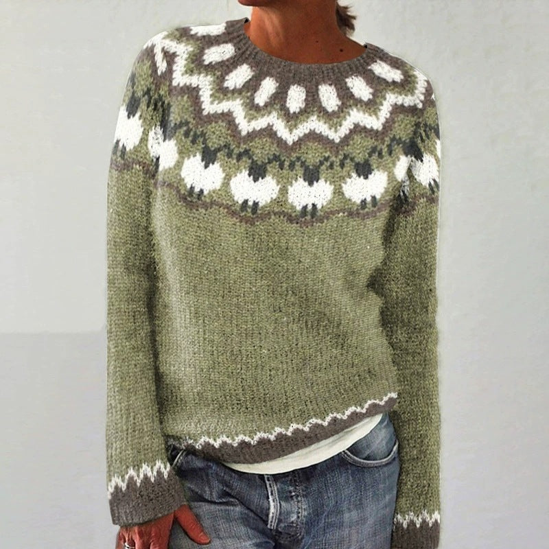 Round Neck Multicolor Loose Fashion Sweater Women