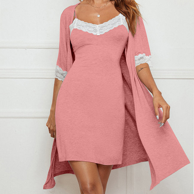 Ensemble pyjama deux pièces sexy et respirant avec dentelle extensible, nuisette et robe de nuit pour la maison Hover Image