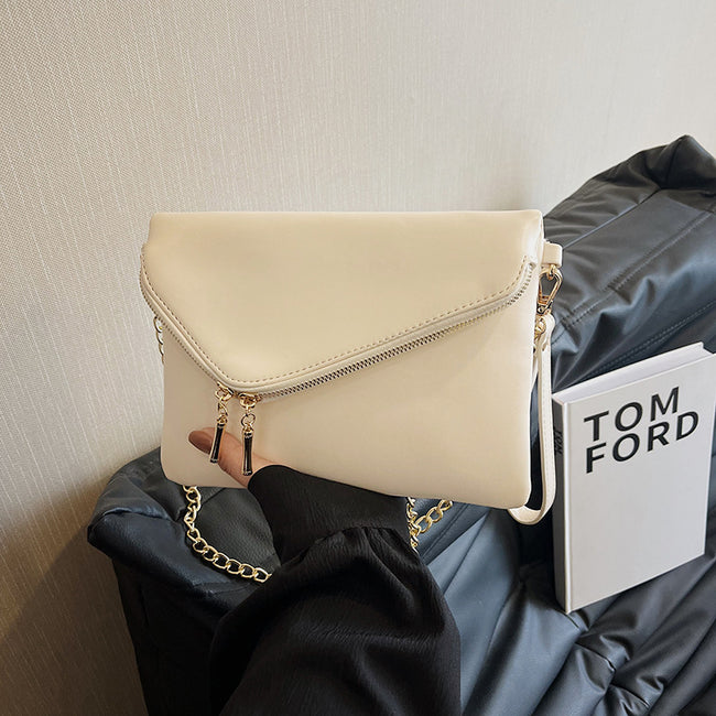 Nouveau Sac Femme à Bandoulière Unique avec Fermeture Éclair et Chaîne Hover Image