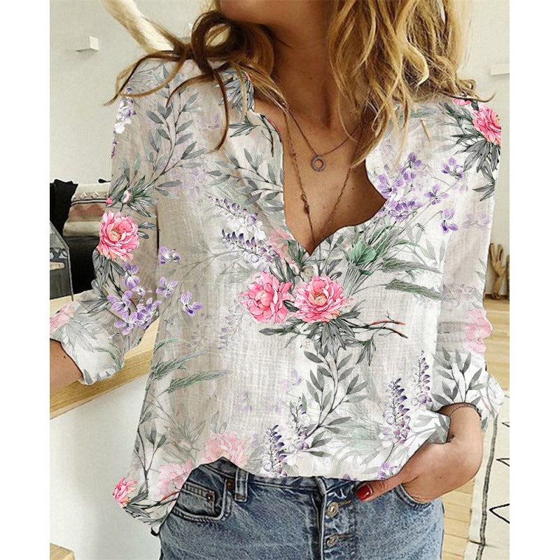 Chemise en lin et coton lavé à manches longues boutonnée pour femme