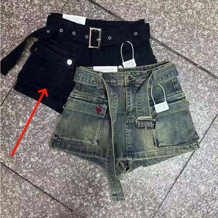 Short en jean taille haute trapèze pour femme