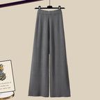 Ensemble trois pièces pull tricoté, chemise et pantalon large pour femme, collection automne-hiver