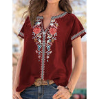 Haut T-shirt femme d'été à manches courtes imprimé ethnique