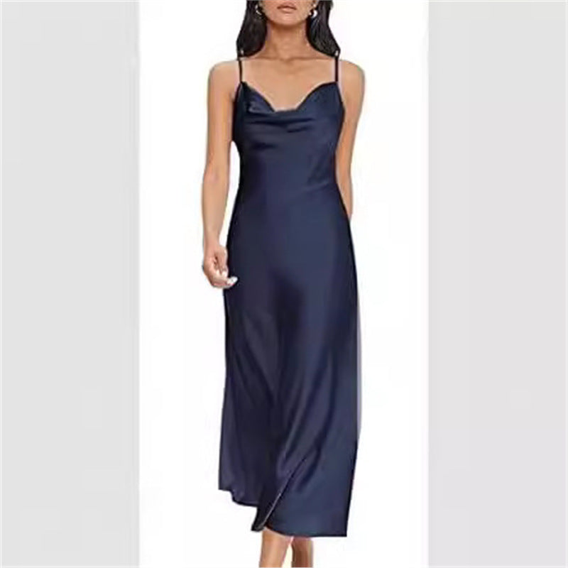 Robe de pyjama en satin sans dos pour femme