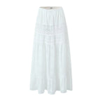 Haut court en dentelle à épaules dénudées, petite taille, robe longue patchwork à taille haute avec cordon de serrage