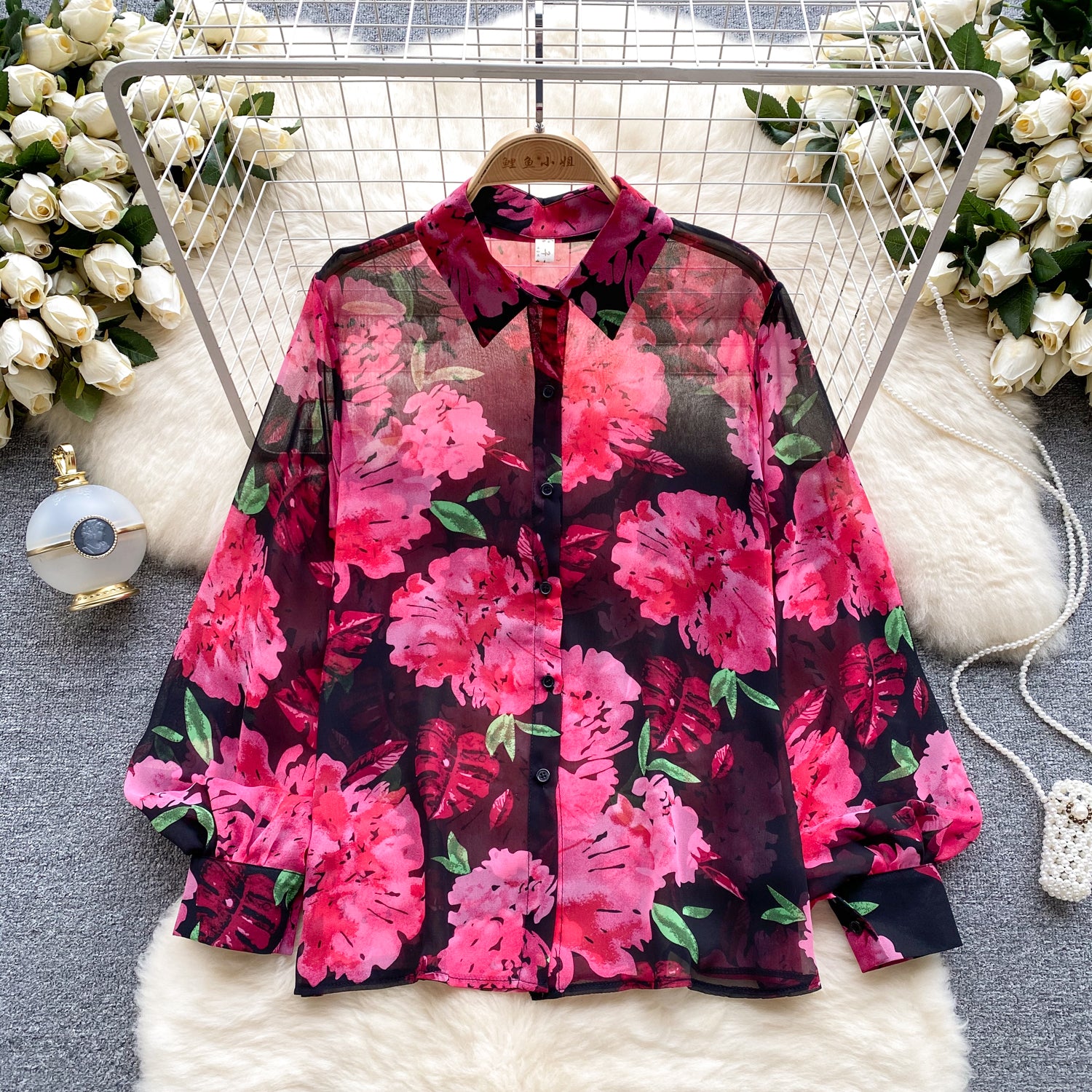 Chemise florale en tulle rétro française pour femmes, pour l'été