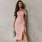 Robe Femme Taille Serrée Couleur Unie Tendance