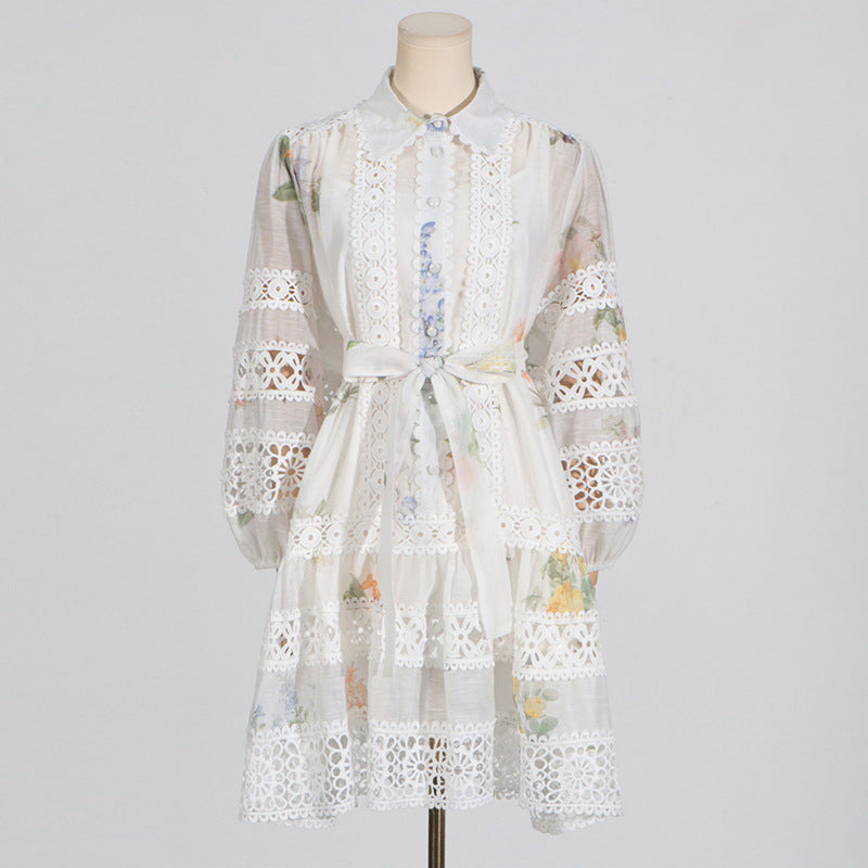 Robe longue à manches longues avec imprimé léopard ajouré pour femme