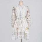 Robe longue à manches longues avec imprimé léopard ajouré pour femme