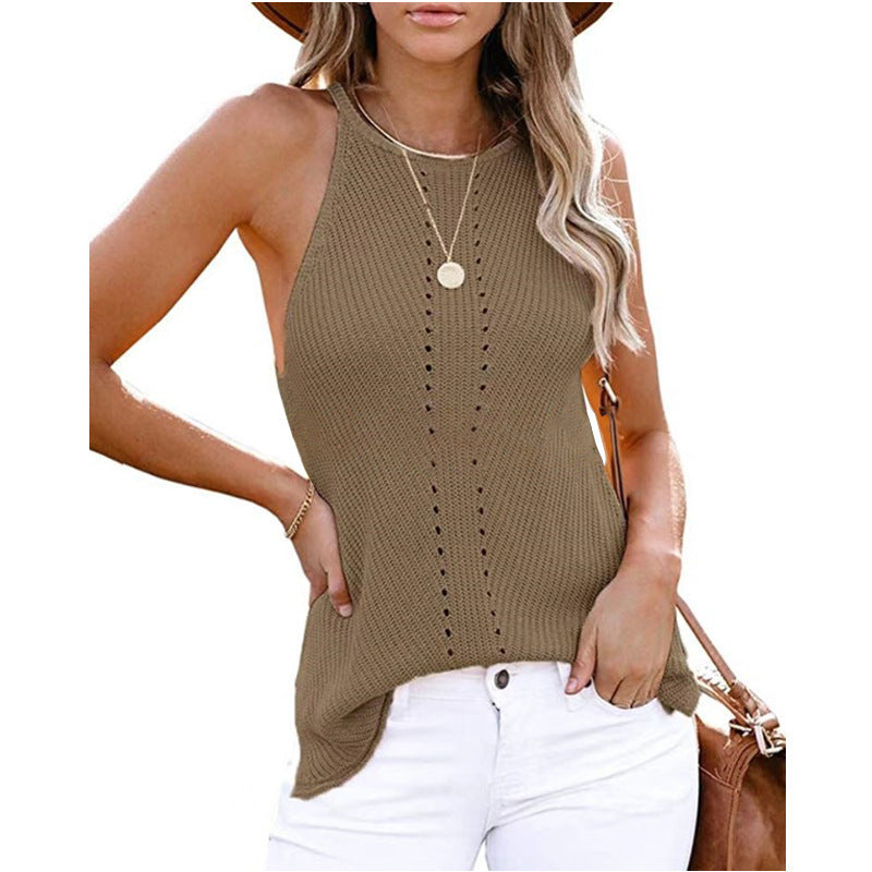 Gilet tricoté de plage ample dos nu pour femme, style européen et américain