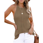 Gilet tricoté de plage ample dos nu pour femme, style européen et américain