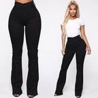 Jean Grande Taille Femme, Jean Denim Taille Haute Lavé avec Poches Plaquées