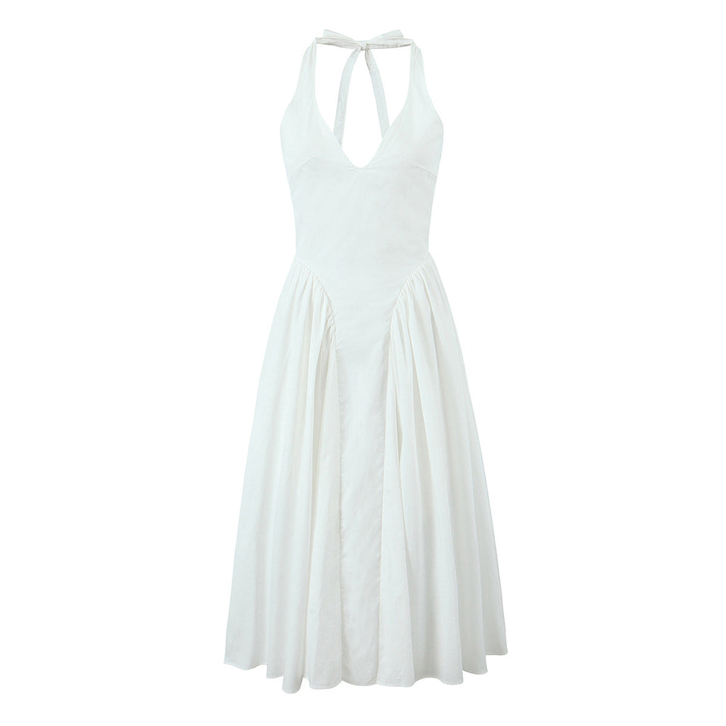 Robe sans manches florale licou en V style Hepburn français