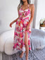 Robe longue de plage sans manches à imprimé floral et découpes pour femme