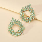 Crystal Wreath Stud Earrings For Women Sparkly Rhinestone Statement Floral Multicolor Jewelry Party Wedding Bridal Prom