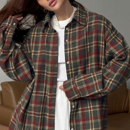 Chemise décontractée polyvalente à manches longues style rétro pour femmes