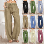 Pantalon ample décontracté à jambes larges et boutonnées pour femme