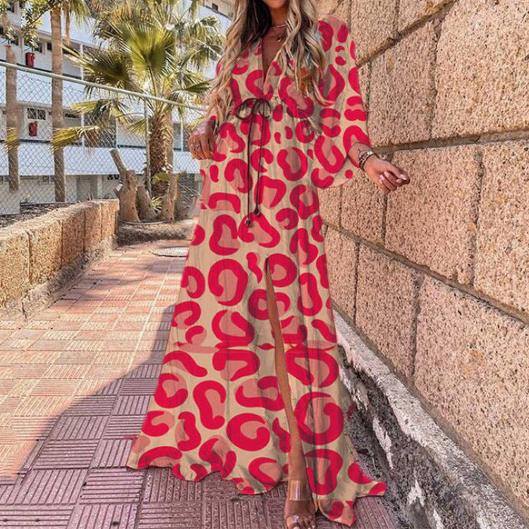 Robe longue sexy de plage asymétrique à col en V fendu