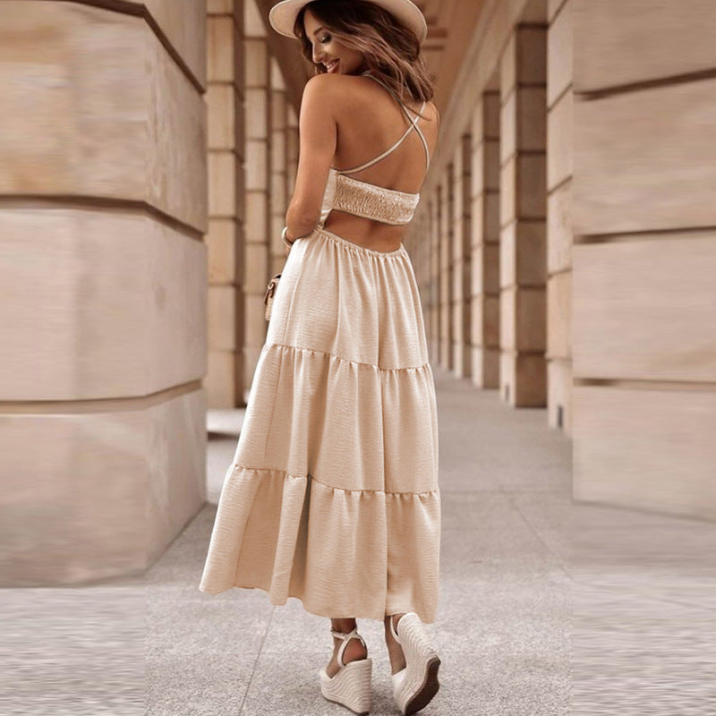 Nouvelle robe à bretelles unie pour femme