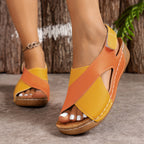 Sandales compensées colorblock à brides pour femme – Chaussures romaines d'été à plateforme et bout ouvert