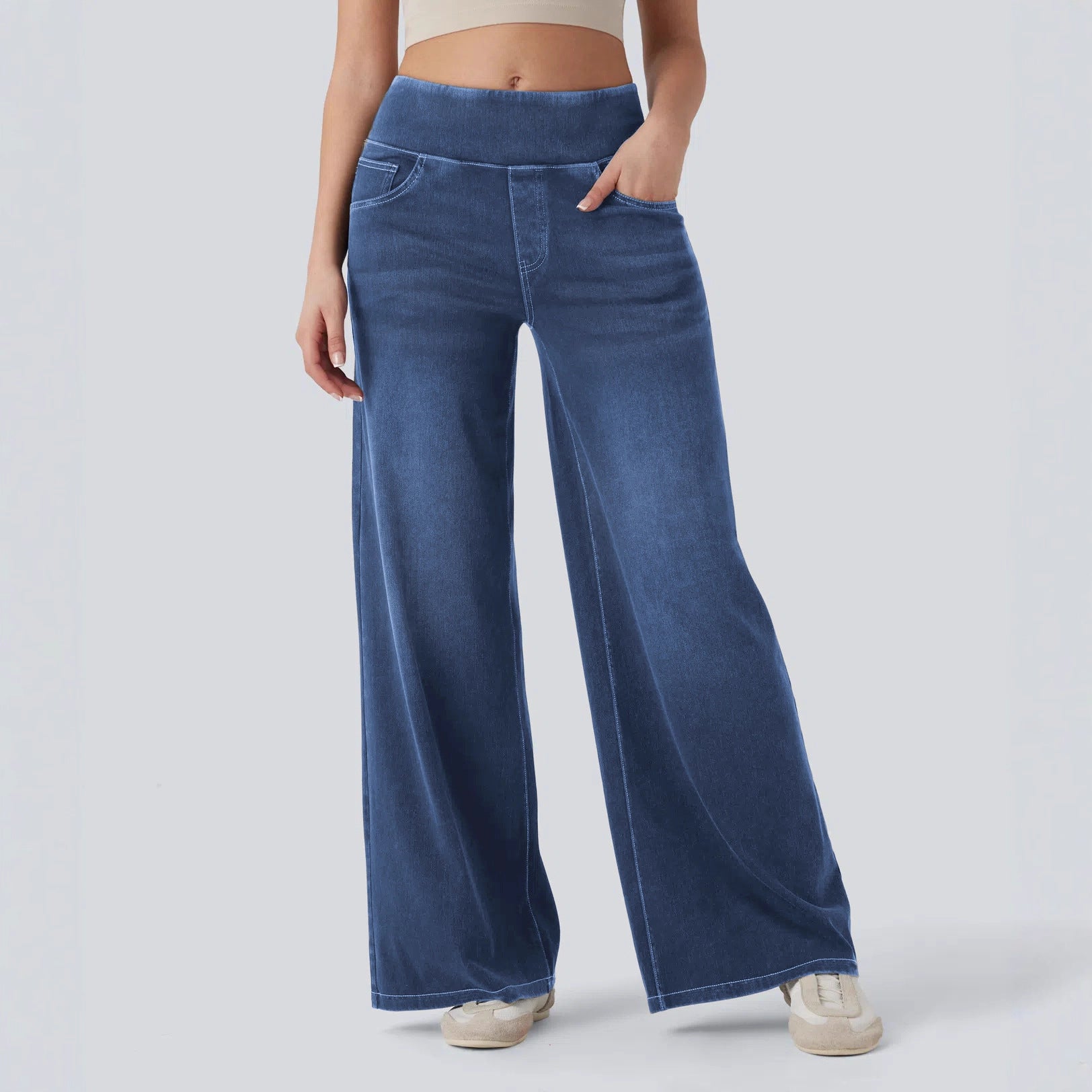 Jean ample et extensible à jambe large et taille haute pour femme