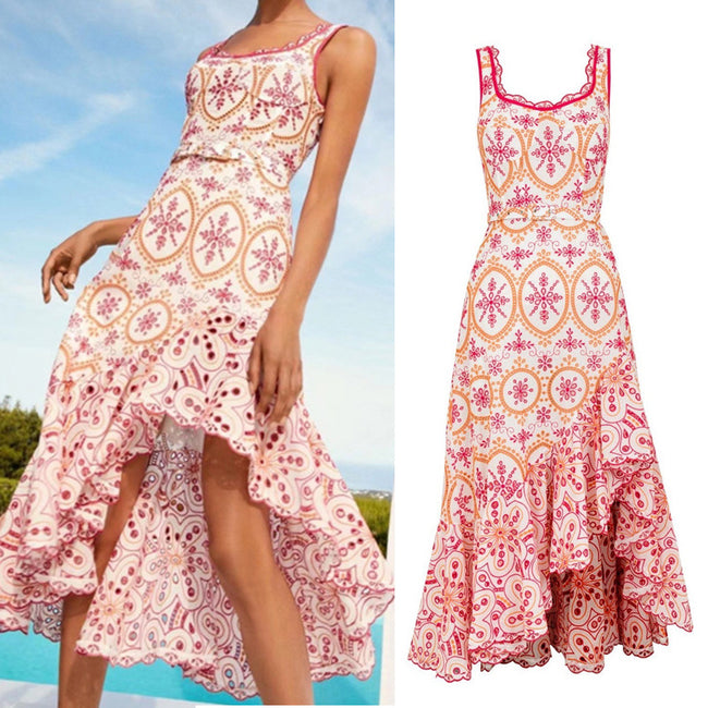 Robe à bretelles asymétrique brodée style vacances en bord de mer Main Image