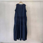 Robe mi-longue en jean sans manches pour femme