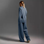 Women's Sweatshirt Suit Casual Collared Long-Sleeved Pullover Top And Loose Straight-Leg Pants Fashion Sport Trousers Set