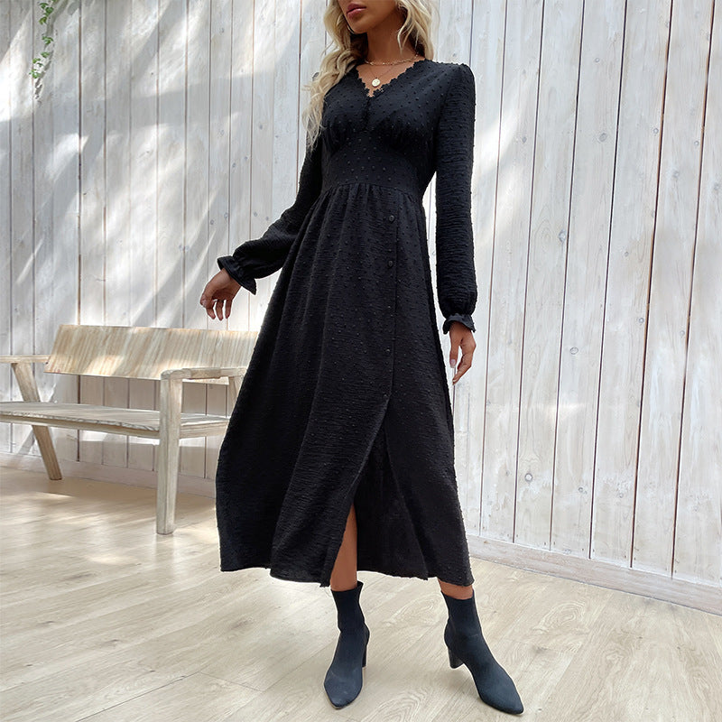 Nouvelle robe jacquard unie pour le printemps