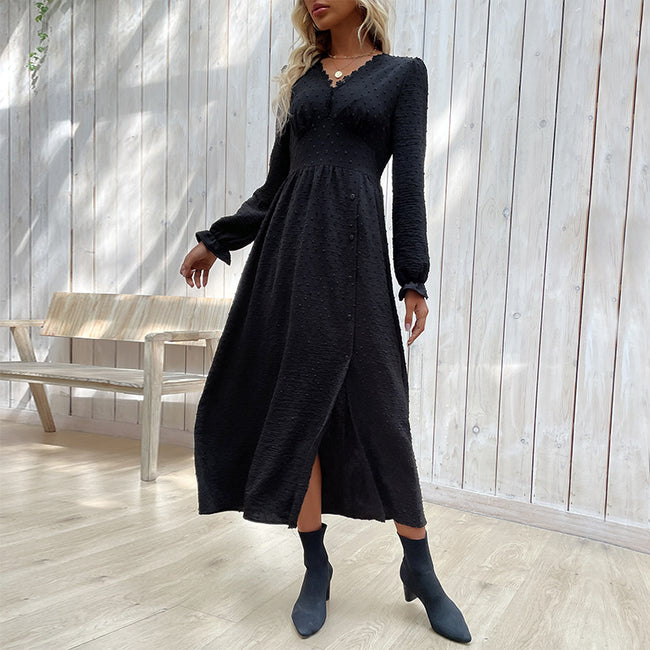 Nouvelle robe jacquard unie pour le printemps Main Image