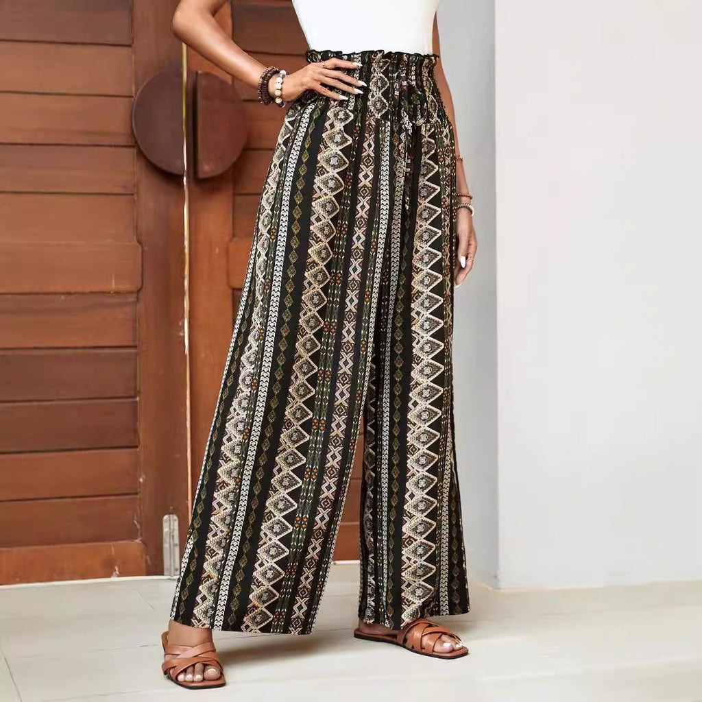 Pantalon large ample taille haute imprimé pour femme
