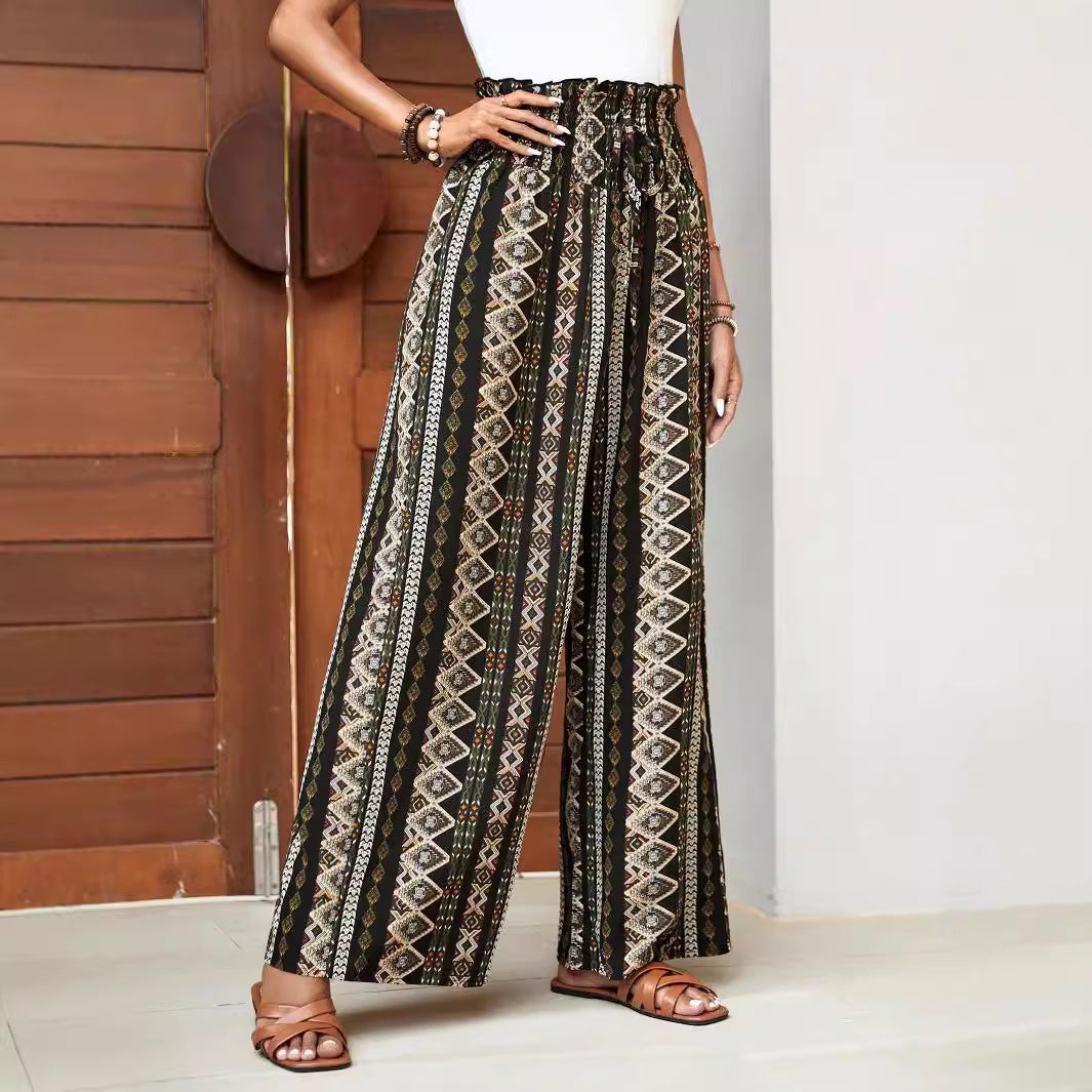 Pantalon large ample taille haute imprimé pour femme