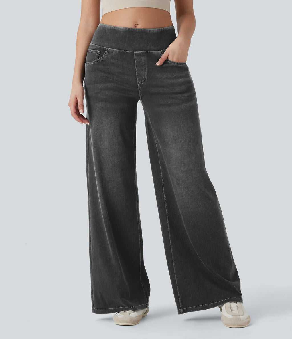 Jean ample et extensible à jambe large et taille haute pour femme