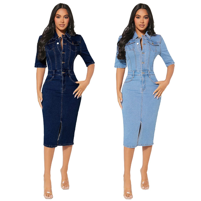Robe en jean moulante pour femme Main Image