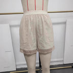 Shorts d'été pour femmes, style rétro, en coton et lin, creux, au crochet, avec dentelle, coupe artistique