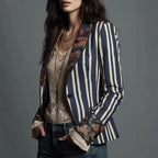 Blazer Bohème Rayé et Color-Block pour Femme