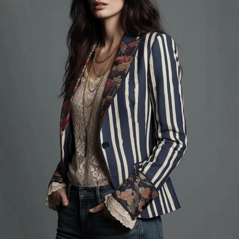 Blazer Bohème Rayé et Color-Block pour Femme