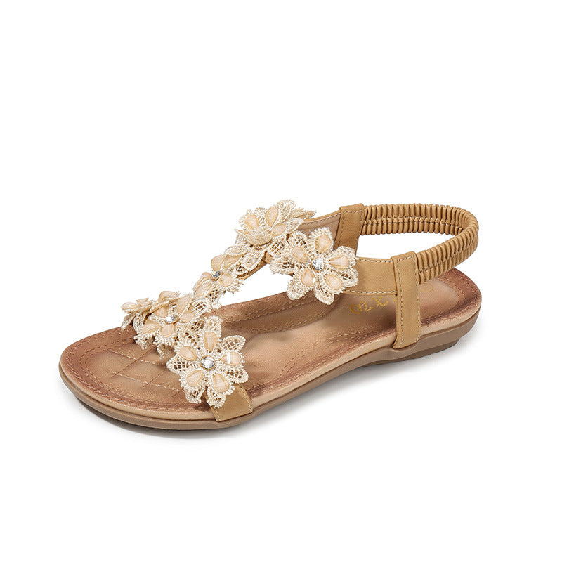 Grandes Sandales Femme Fleur en T Sandales de Plage pour Femme