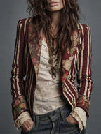 Blazer Bohème Rayé et Color-Block pour Femme