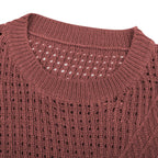 Pull ras du cou à manches longues ajouré en tricot pour femme, coupe ample, hiver
