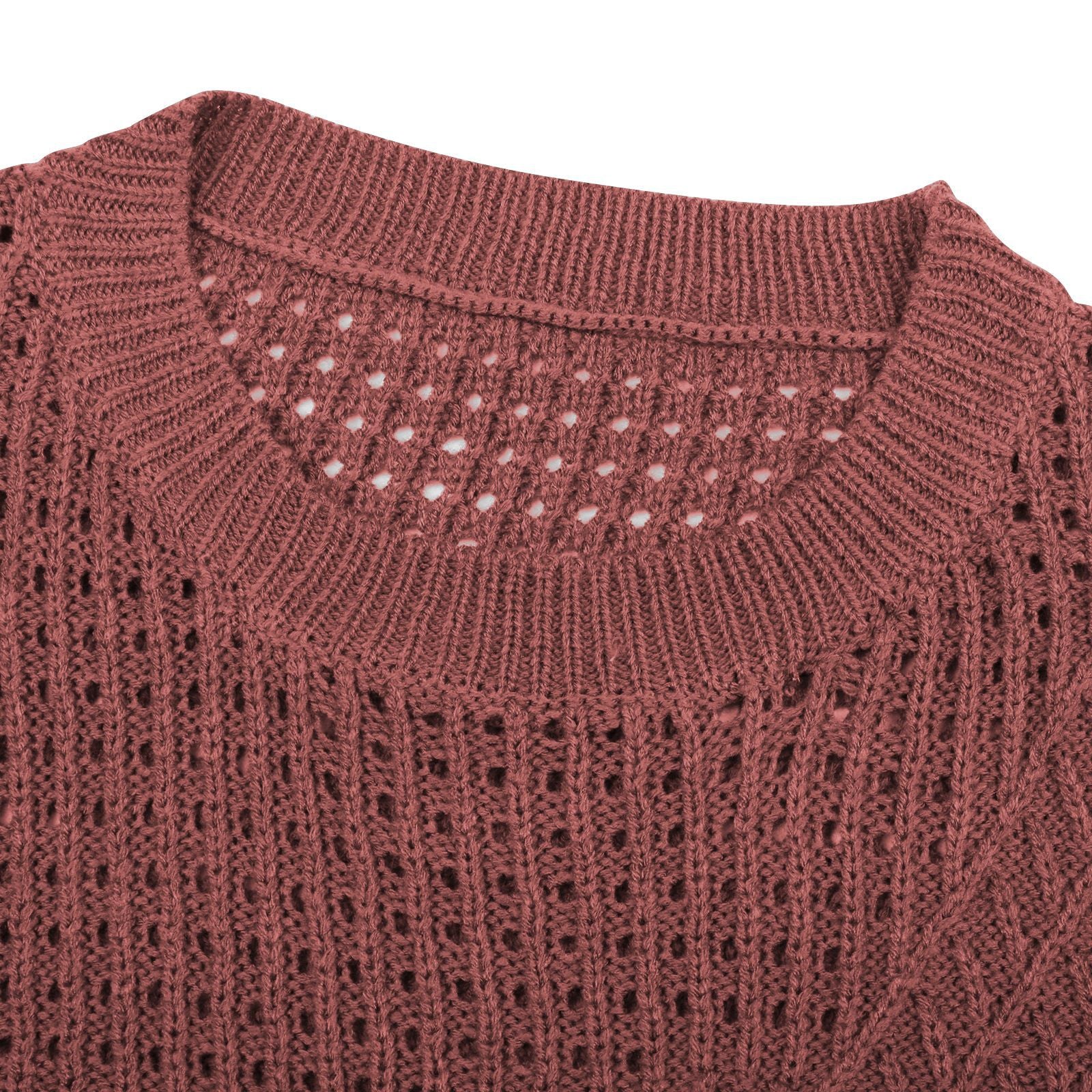 Pull ras du cou à manches longues ajouré en tricot pour femme, coupe ample, hiver
