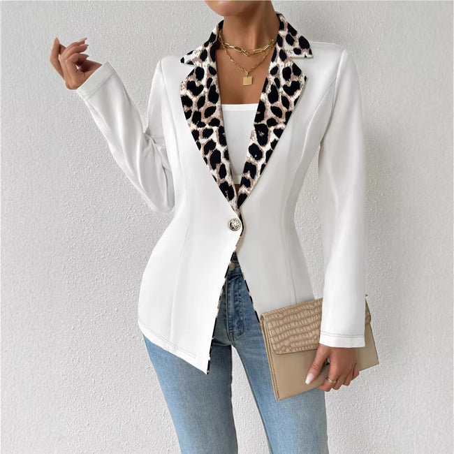 Blazer imprimé léopard élégant à manches longues pour femmes Hover Image