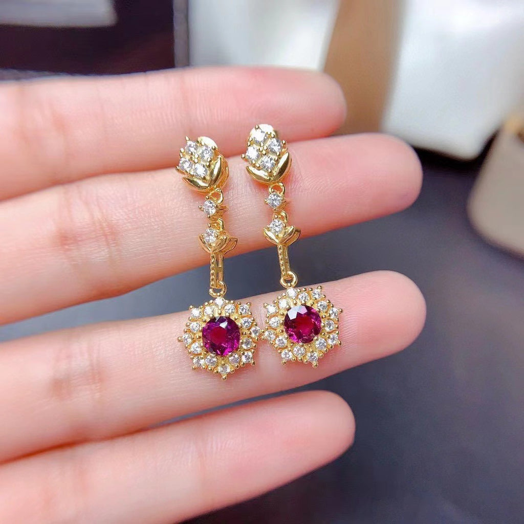 Ensemble de bagues, pendentifs et boucles d'oreilles grenat rouge pour femme