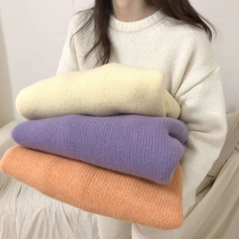 Pull uni à col rond pour femme