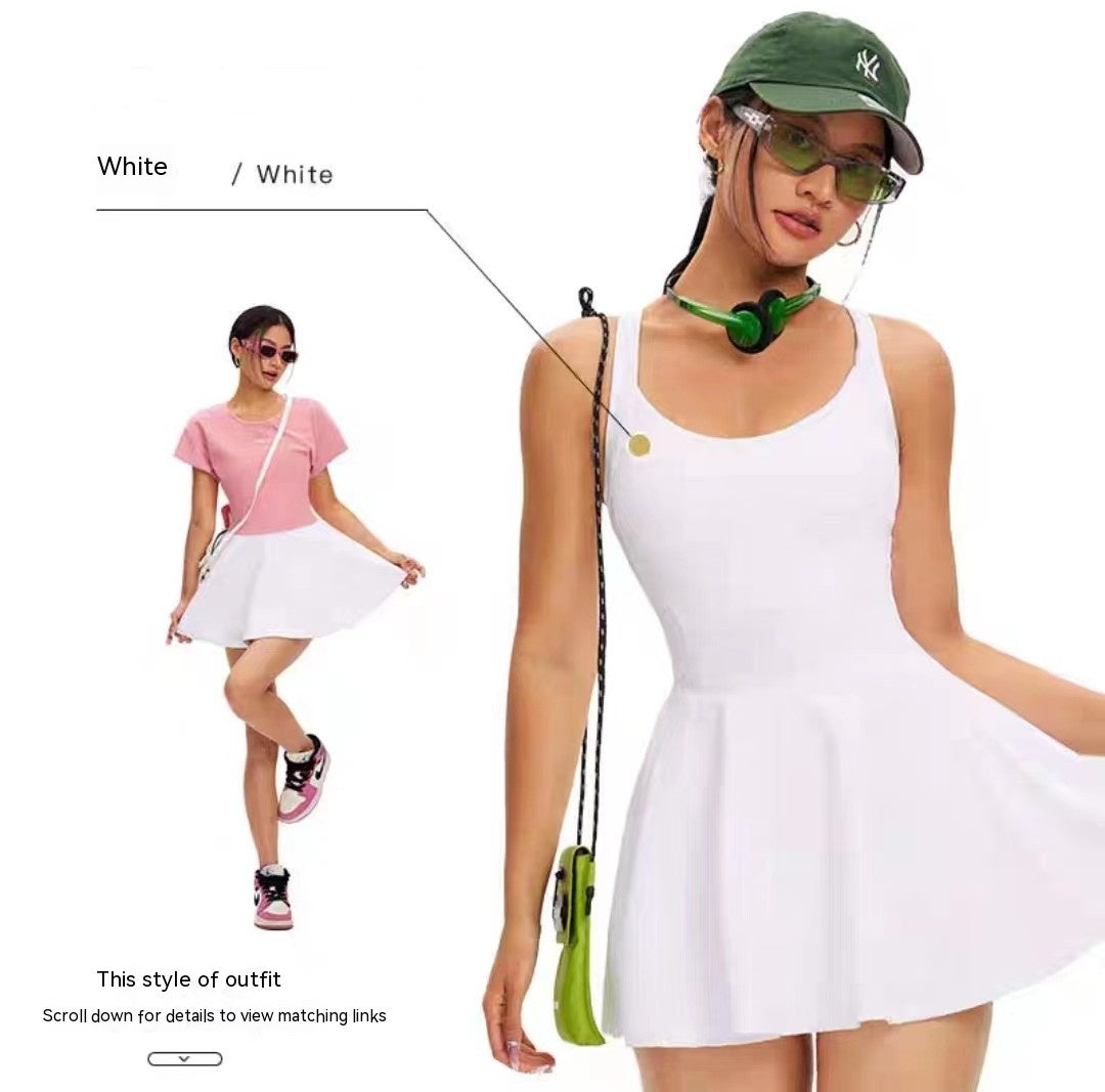 Jupe de tennis de sport de plein air, coupe ajustée, shorts anti-exposition, robe une pièce, dos en résille, tenue de sport fitness pour femmes