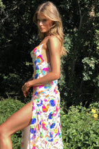 Robe fendue fleurie à sequins tendance pour femme