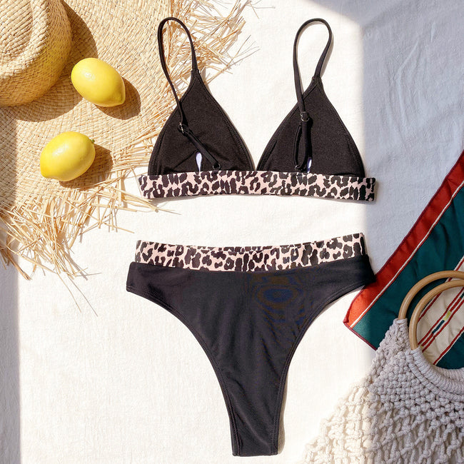 Ladies Swimsuit Leopard Print Bikini Split Swimwear Hover Image