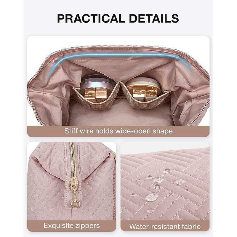 Grande trousse de maquillage matelassée à large ouverture