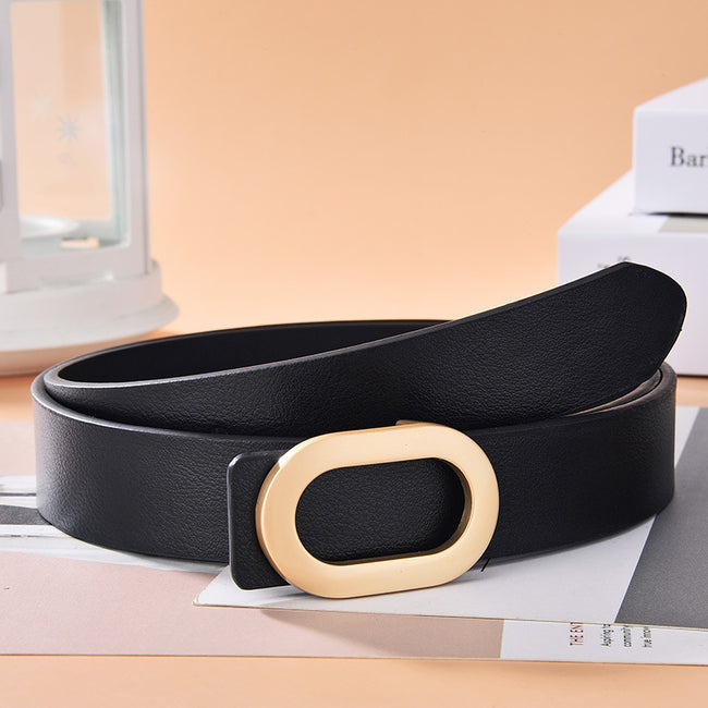 Ceinture pour femme à boucle ovale en alliage, simple et polyvalente Main Image