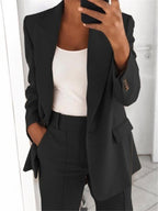 Vêtements pour femmes : Ensemble décontracté Ins avec blazer à revers, manches longues et pantalon slim à poches